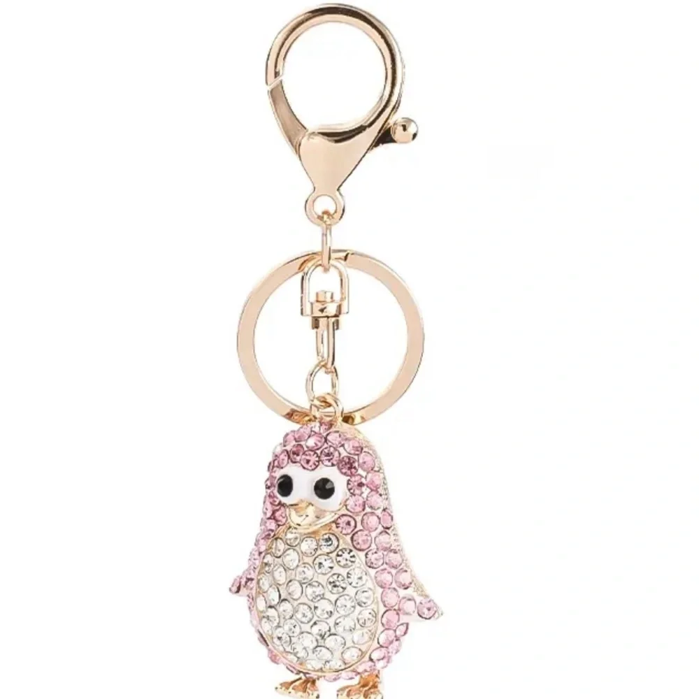 Crystal Penguin Keychain Charm - Pink